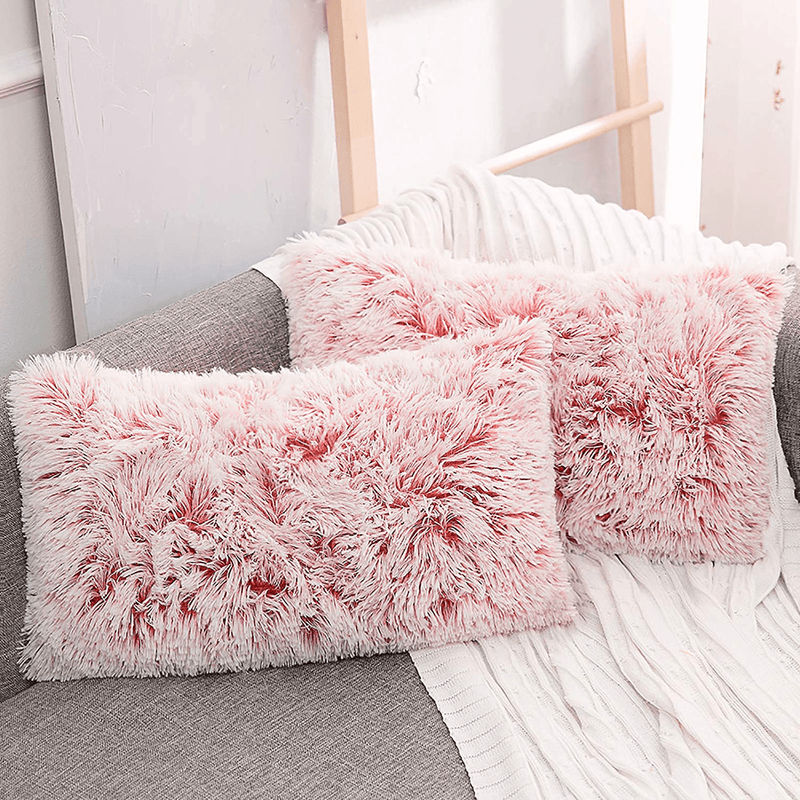 NordECO HOME Luxury Soft Fur Cushion Cover Pillowcase Decorative Dyed Throw Pillows Covers, No Pillow Insert, 16" x 16" Inch, White, 2 Pack Home & Garden > Decor > Chair & Sofa Cushions NordECO HOME P-pink Ombre 20" x 12" 