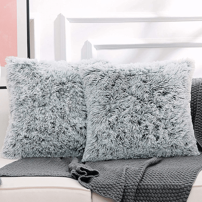 NordECO HOME Luxury Soft Fur Cushion Cover Pillowcase Decorative Dyed Throw Pillows Covers, No Pillow Insert, 16" x 16" Inch, White, 2 Pack Home & Garden > Decor > Chair & Sofa Cushions NordECO HOME Q-grey Ombre 18" x 18" 