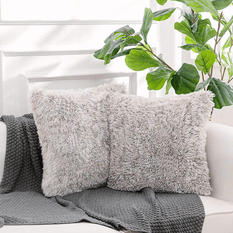 NordECO HOME Luxury Soft Fur Cushion Cover Pillowcase Decorative Dyed Throw Pillows Covers, No Pillow Insert, 16" x 16" Inch, White, 2 Pack Home & Garden > Decor > Chair & Sofa Cushions NordECO HOME O-brown Ombre 16" x 16" 