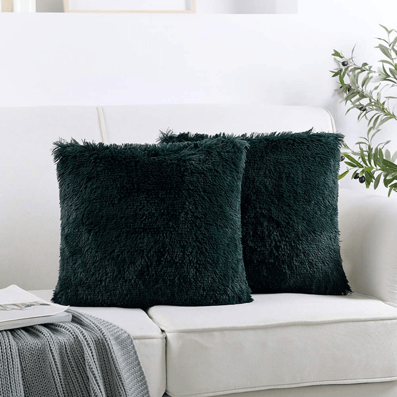 NordECO HOME Luxury Soft Fur Cushion Cover Pillowcase Decorative Dyed Throw Pillows Covers, No Pillow Insert, 16" x 16" Inch, White, 2 Pack Home & Garden > Decor > Chair & Sofa Cushions NordECO HOME M-dark Green 18" x 18" 
