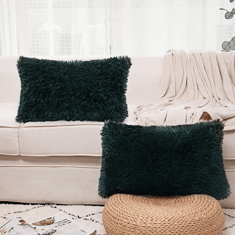 NordECO HOME Luxury Soft Fur Cushion Cover Pillowcase Decorative Dyed Throw Pillows Covers, No Pillow Insert, 16" x 16" Inch, White, 2 Pack Home & Garden > Decor > Chair & Sofa Cushions NordECO HOME M-dark Green 20" x 12" 