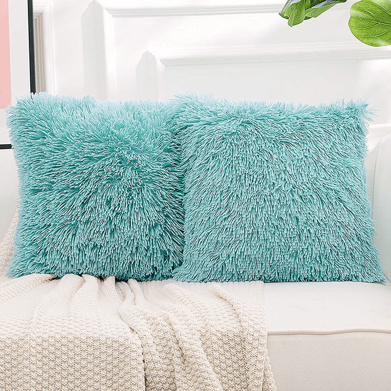 NordECO HOME Luxury Soft Fur Cushion Cover Pillowcase Decorative Dyed Throw Pillows Covers, No Pillow Insert, 16" x 16" Inch, White, 2 Pack Home & Garden > Decor > Chair & Sofa Cushions NordECO HOME G-teal green 18" x 18" 