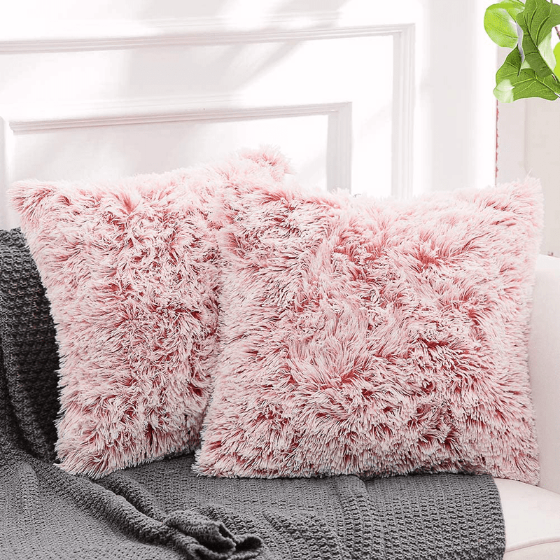 NordECO HOME Luxury Soft Fur Cushion Cover Pillowcase Decorative Dyed Throw Pillows Covers, No Pillow Insert, 16" x 16" Inch, White, 2 Pack Home & Garden > Decor > Chair & Sofa Cushions NordECO HOME P-pink Ombre 22" x 22" 