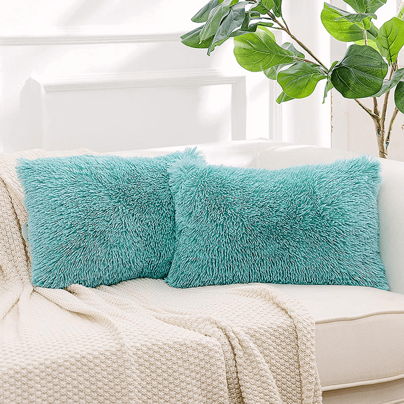 NordECO HOME Luxury Soft Fur Cushion Cover Pillowcase Decorative Dyed Throw Pillows Covers, No Pillow Insert, 16" x 16" Inch, White, 2 Pack Home & Garden > Decor > Chair & Sofa Cushions NordECO HOME G-teal green 20" x 12" 