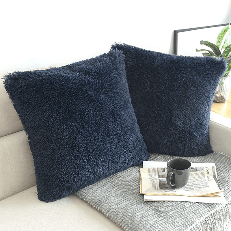 NordECO HOME Luxury Soft Fur Cushion Cover Pillowcase Decorative Dyed Throw Pillows Covers, No Pillow Insert, 16" x 16" Inch, White, 2 Pack Home & Garden > Decor > Chair & Sofa Cushions NordECO HOME I-navy 18" x 18" 