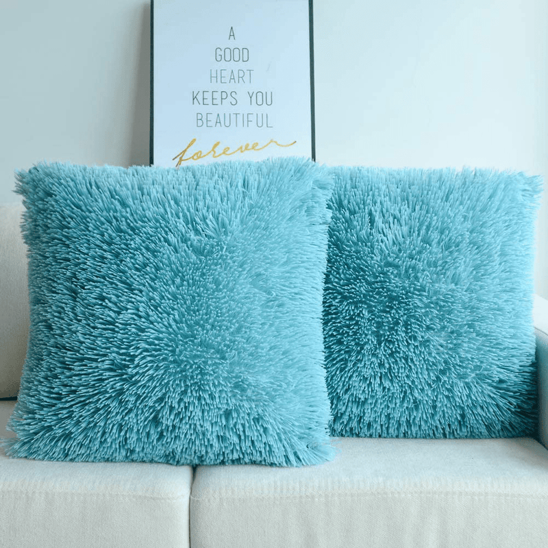 NordECO HOME Luxury Soft Fur Cushion Cover Pillowcase Decorative Dyed Throw Pillows Covers, No Pillow Insert, 16" x 16" Inch, White, 2 Pack Home & Garden > Decor > Chair & Sofa Cushions NordECO HOME G-teal green 20" x 20" 