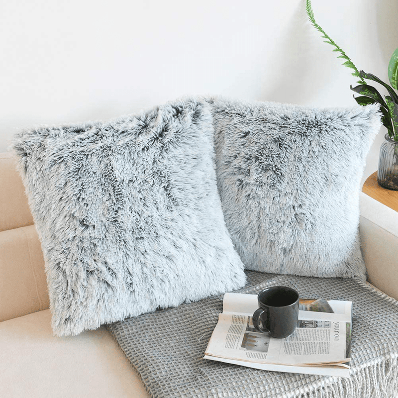NordECO HOME Luxury Soft Fur Cushion Cover Pillowcase Decorative Dyed Throw Pillows Covers, No Pillow Insert, 16" x 16" Inch, White, 2 Pack Home & Garden > Decor > Chair & Sofa Cushions NordECO HOME Q-grey Ombre 20" x 20" 