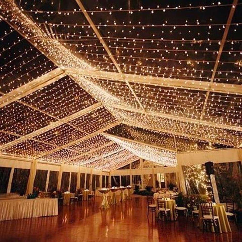 Novelty Lights 100 Light LED Christmas Mini Light Set, Outdoor Lighting Wedding Patio String Lights, Warm White, White Wire, 50 Feet