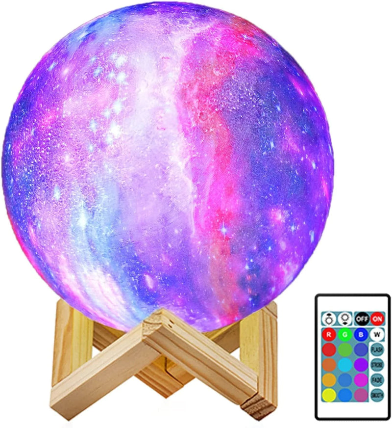 NSL Lighting Moon Lamp Lava Lamp Night Light Galaxy Lamp16 LED Colors with Wooden Stand & Remote/Touch Control and USB Rechargeable Gifts for Girls Boys Women Birthday Anniversary 5.9 Inch