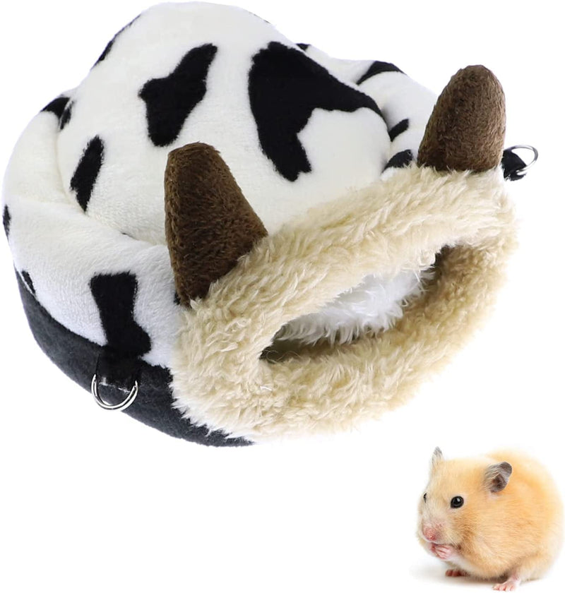 Nuatpetin Hamster Bed Hideout, Cow Print Small Animal Cave House Warm Sleeping Nest with Washable Soft Mat, Cozy Mini Pet Hanging Hammock Habitat Cage Accessories for Dwarf Hamsters Squirrels Mouse Animals & Pet Supplies > Pet Supplies > Bird Supplies > Bird Cages & Stands Nuatpetin Cow One Size 