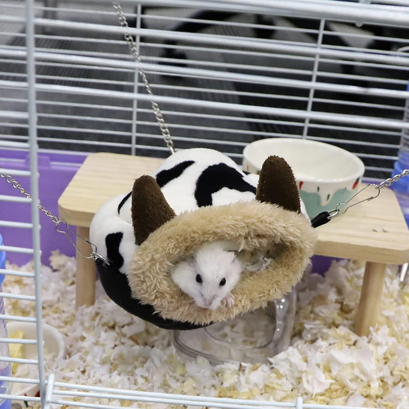 Nuatpetin Hamster Bed Hideout, Cow Print Small Animal Cave House Warm Sleeping Nest with Washable Soft Mat, Cozy Mini Pet Hanging Hammock Habitat Cage Accessories for Dwarf Hamsters Squirrels Mouse Animals & Pet Supplies > Pet Supplies > Bird Supplies > Bird Cages & Stands Nuatpetin   