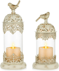 NUPTIO 2 Pcs Vintage Pillar Candle Holders Moroccan Wrought Iron Hurricane Candle Holder Ornate Centerpiece for Mantlepiece Decorations, Candlestick Holders for Table Living Room Balcony Garden Home & Garden > Decor > Home Fragrance Accessories > Candle Holders NUPTIO Ivory S+L 