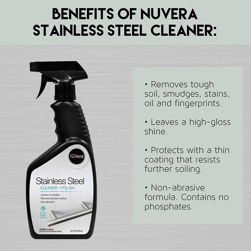 Nuvera Stainless Steel Cleaner and Polish W/Microfiber Cloth - 24 Ounce (2 Pack) Easy Cleaning Method for Appliances - Removes Tough Soil and Fingerprints on Refrigerator, Grills, Sink, Etc. Home & Garden > Household Supplies > Household Cleaning Supplies Nuvera   