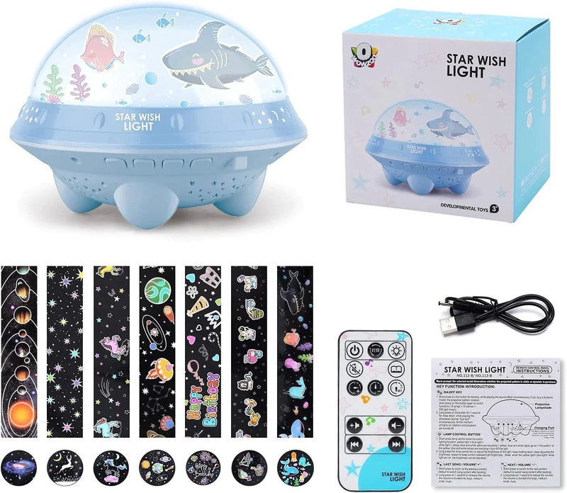 O WOWZON New Night Light Musical Projector for Kids, Star Light Projector for Bedroom, 5 Lighting Modes Mood Lights for Baby Kids Room with Remote Control,7 Sets of Film,255 Stories&Songs Home & Garden > Lighting > Night Lights & Ambient Lighting O WOWZON   
