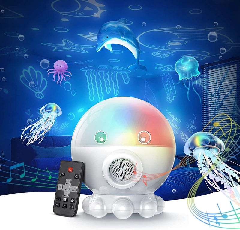 Ocean Night Light Projector for Kids, Octopus Decor Toys for 3-8 Year Old Boys, 3 in 1 Star&Moon Projection for 2-10 Year Old Girls, 9 Lullaby Songs, Toddler Toys, Adjustable 360-Degree Rotation