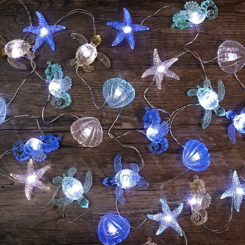 Ocean Themed Decorative Lights String of Marine Life Fairy String Lights Coastal Decor 10Ft 30 Leds USB Operated with Remote Control for Beach Bedroom Decoration Home & Garden > Lighting > Light Ropes & Strings JASHIKA   