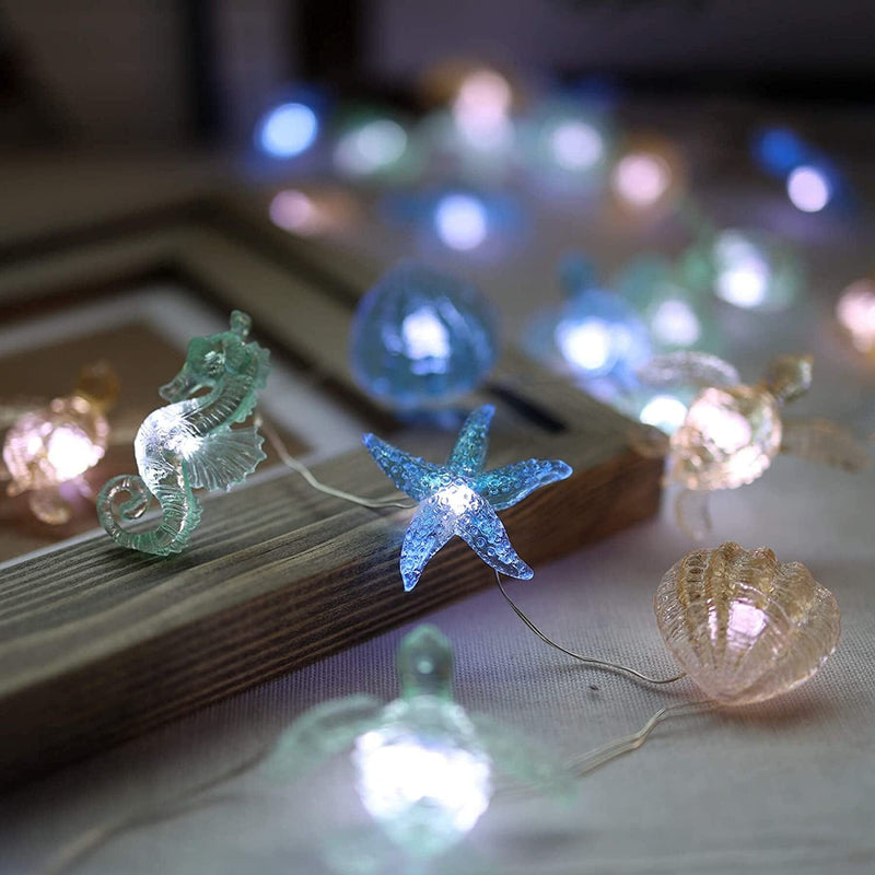 Ocean Themed Decorative Lights String of Marine Life Fairy String Lights Coastal Decor 10Ft 30 Leds USB Operated with Remote Control for Beach Bedroom Decoration Home & Garden > Lighting > Light Ropes & Strings JASHIKA   