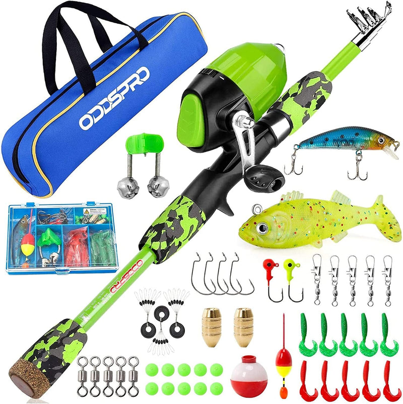 ODDSPRO Kids Fishing Pole - Kids Fishing Starter Kit - with Tackle Box, Reel, Practice Plug, Beginner'S Guide and Travel Bag for Boys, Girls Sporting Goods > Outdoor Recreation > Fishing > Fishing Rods ODDSPRO Green 1.5M 4.92Ft 