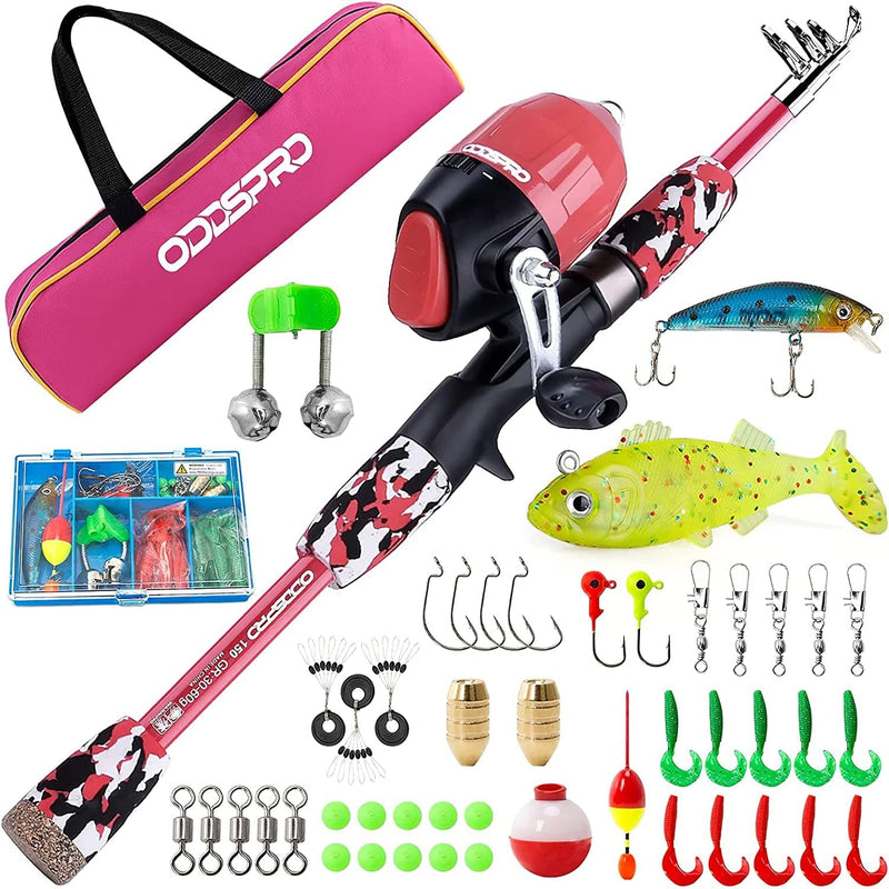ODDSPRO Kids Fishing Pole - Kids Fishing Starter Kit - with Tackle Box, Reel, Practice Plug, Beginner'S Guide and Travel Bag for Boys, Girls Sporting Goods > Outdoor Recreation > Fishing > Fishing Rods ODDSPRO Pink 1.8M 5.91Ft 