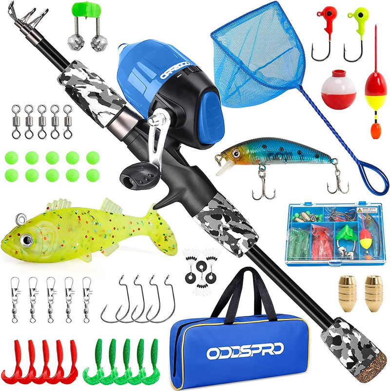 ODDSPRO Kids Fishing Pole - Kids Fishing Starter Kit - with Tackle Box, Reel, Practice Plug, Beginner'S Guide and Travel Bag for Boys, Girls Sporting Goods > Outdoor Recreation > Fishing > Fishing Rods ODDSPRO Black+Net 1.2M 3.94Ft 