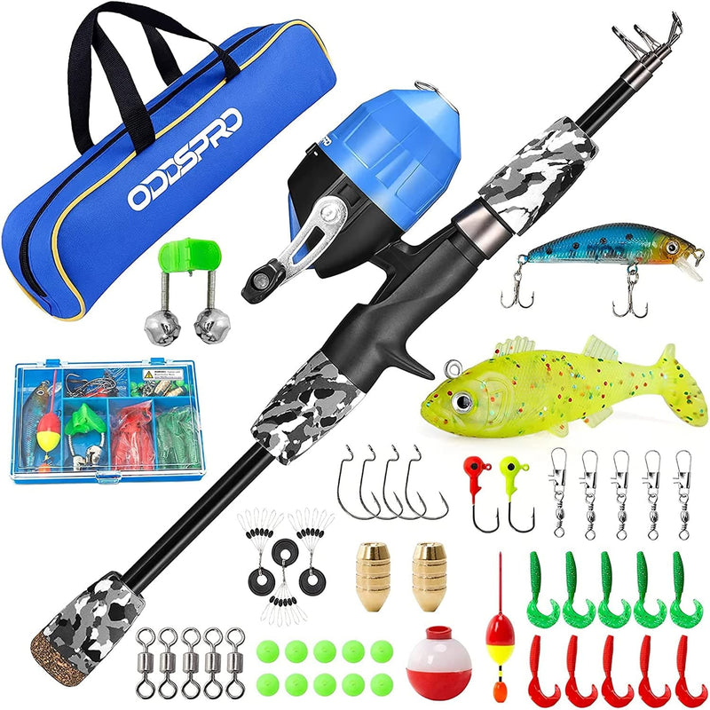 ODDSPRO Kids Fishing Pole - Kids Fishing Starter Kit - with Tackle Box, Reel, Practice Plug, Beginner'S Guide and Travel Bag for Boys, Girls Sporting Goods > Outdoor Recreation > Fishing > Fishing Rods ODDSPRO Black 1.2M 3.94Ft 