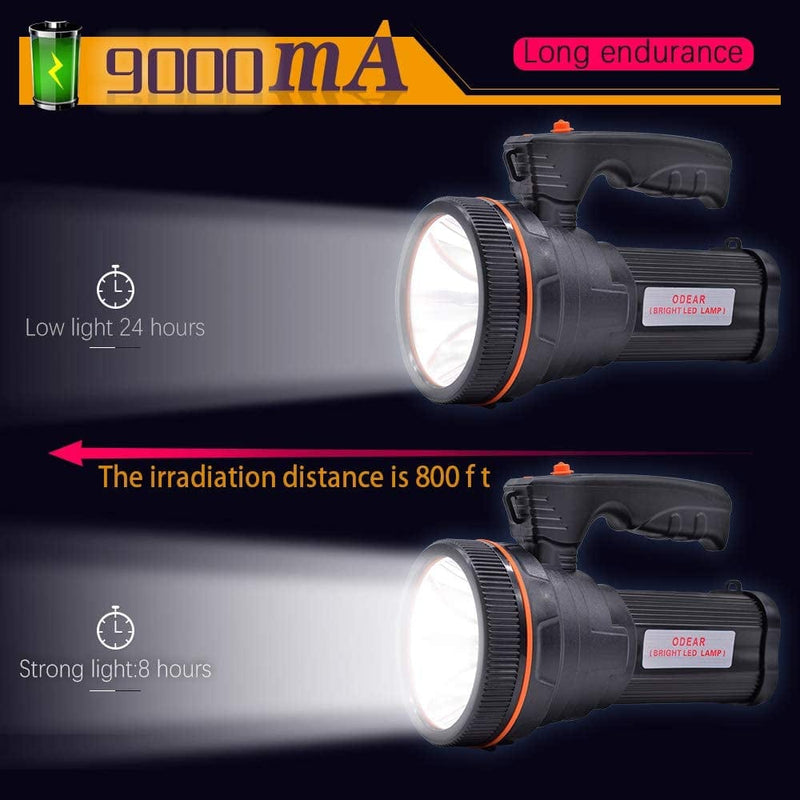 ODEAR Super Bright Torch Searchlight Handheld Portable LED Spotlight USB Rechargeable Flashlight for Mining,Camping, Hiking, Fishing