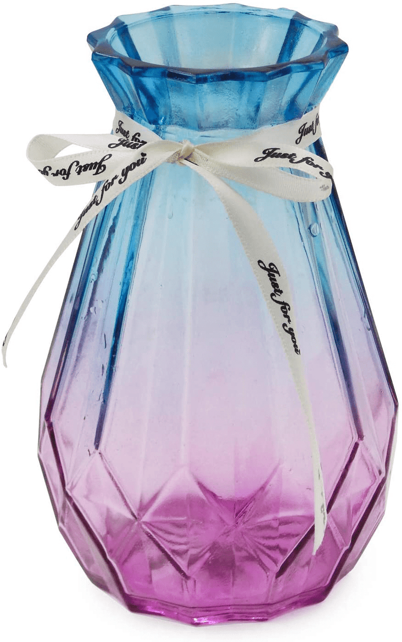 OFFIDIX Glass Vase, Geometric Faceted Design Flower Vase for Weddings, Events, Decorating, Arrangements, Office, or Home Decor Home & Garden > Decor > Vases OFFIDIX A-blue Purple Gradient  