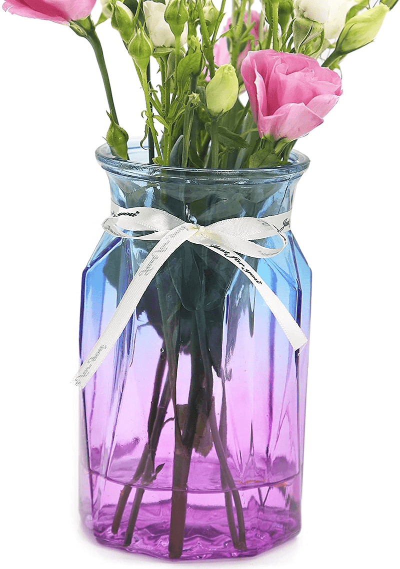 OFFIDIX Glass Vase, Geometric Faceted Design Flower Vase for Weddings, Events, Decorating, Arrangements, Office, or Home Decor Home & Garden > Decor > Vases OFFIDIX F-blue Purple Gradient  