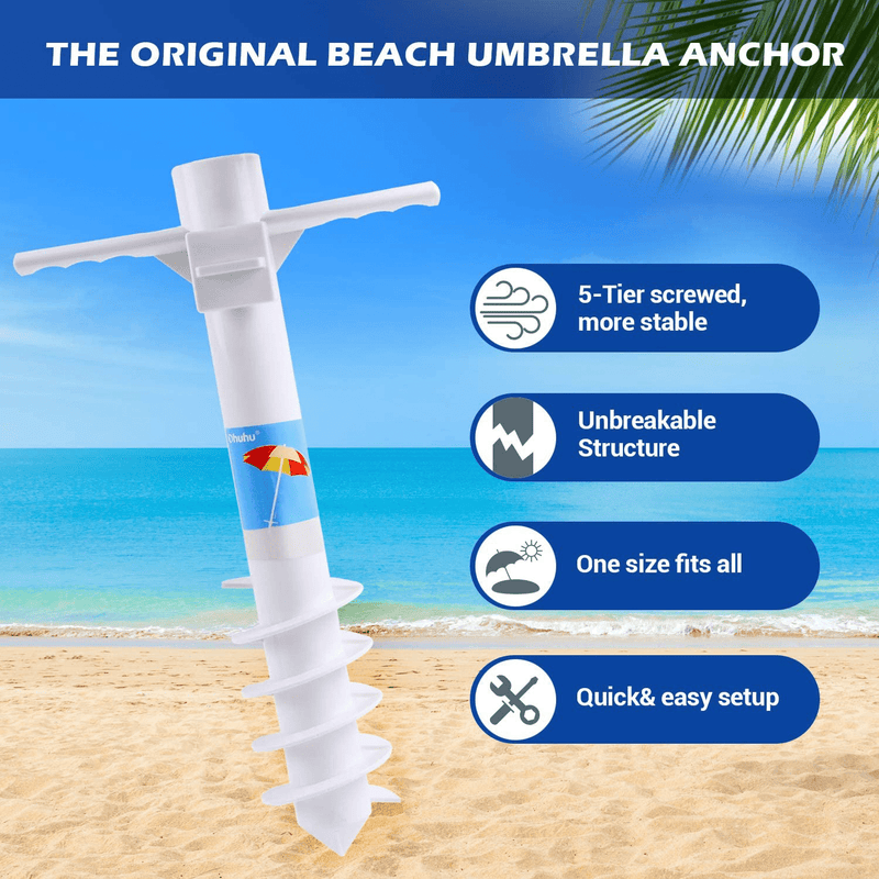 Ohuhu Beach Umbrella Sand Anchor Stand Holder with 5-Spiral Screw, One Size Fits All Beach Umbrella for Sand Heavy Duty Wind