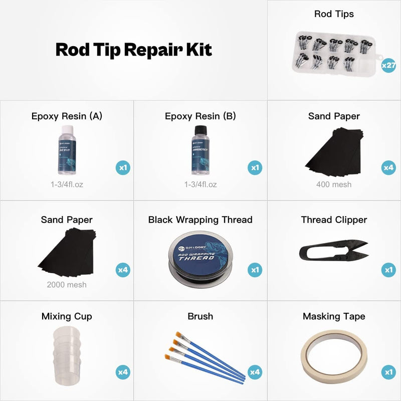 OJY&DOIIIY Fishing Rod Tip Repair Kit with Glue,Complete Supplies for Fishing Pole Tip Replacement with Fishing Rod Epoxy,Tip Top Eyelets and Wrapping Thread Sporting Goods > Outdoor Recreation > Fishing > Fishing Rods OJYDOIIIY   