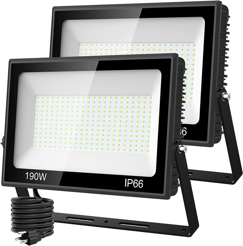 Olafus 2 Pack 190W LED Flood Light Outdoor, Super Bright outside Floodlights with Plug, 6500K Daylight White Security Light, IP66 Waterproof Exterior Security Lights for Yard Stadium Lawn Barn Home & Garden > Lighting > Flood & Spot Lights Olafus   