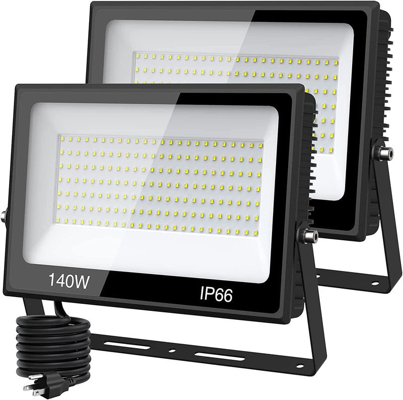 Olafus 2 Pack 750W Equivalent LED Flood Light Outdoor, 140W Super Bright IP66 Waterproof Exterior Security Light with Plug, 6500K Daylight White outside Floodlights for Stadium Yard Barn Home & Garden > Lighting > Flood & Spot Lights Olafus   