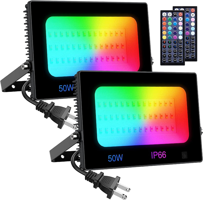 Olafus RGB Flood Light 50W, 4900 DIY Colors 500W Equivalent Uplighting, IP66 Stage Lights, Color LED Lights with 44 Keys Remote, Uplights for Events Halloween Chirstmas Party Outdoor Indoor Decoration Home & Garden > Lighting > Flood & Spot Lights olafus   