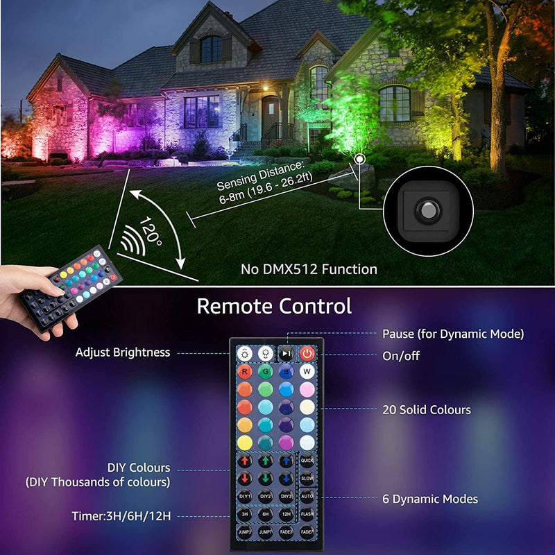 Olafus RGB Flood Light 50W, 4900 DIY Colors 500W Equivalent Uplighting, IP66 Stage Lights, Color LED Lights with 44 Keys Remote, Uplights for Events Halloween Chirstmas Party Outdoor Indoor Decoration Home & Garden > Lighting > Flood & Spot Lights olafus   
