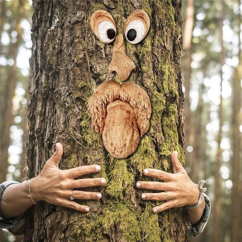 Old Man Tree Hugger,Bark Ghost Face Facial Features Decoration Tree Face Decor for Outdoor Funny Yard Art Garden Decorations for Easter Creative Props