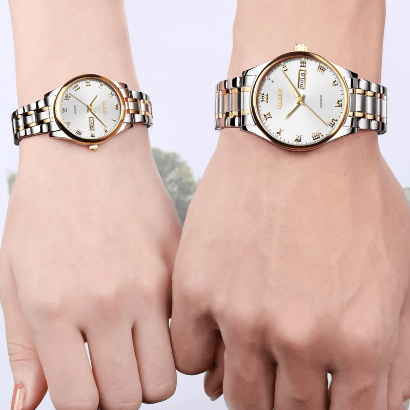 OLEVS Valentines Couple Pair Quartz Watches Luminous Calendar Date Window 3ATM Waterproof, Casual Stainless Steel His and Hers Wristwatch for Men Women Lovers Wedding Romantic Gifts Set of 2 Home & Garden > Decor > Seasonal & Holiday Decorations OLEVS   