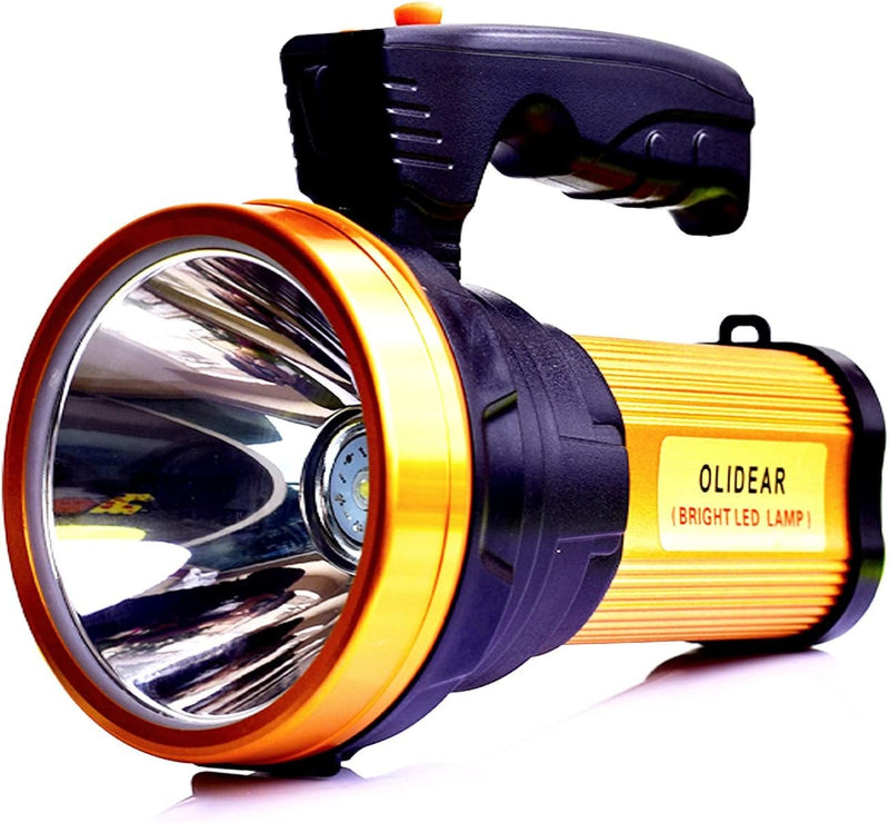 OLIDEAR Heavy Duty Flashlight – Bright Rechargeable Searchlight with 2 Modes – Led Spotlight Handle with USB Output for Mobile Charging – Easy to Use – Built-In Rechargeable Battery