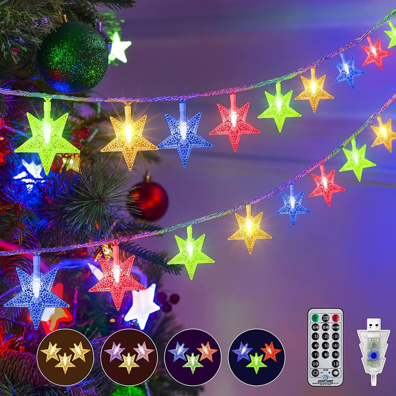 Ollny Christmas Lights Outdoor Waterproof, 11 Modes 49FT 100LED Globe String Lights - USB Color Changing, Timer, Indoor Lights with Remote for Xmas Tree Bedroom Camping Classroom Patio Decorations Home & Garden > Lighting > Light Ropes & Strings TAI ZHOU WAN CHANG ELECTRONIC TECHNOLOGY CO., LTD Star string lights  
