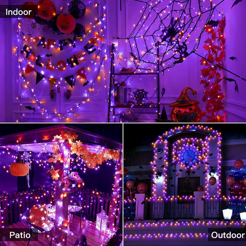 Ollny Halloween Lights Outdoor Decorations - 200LED 66FT Orange and Purple String Lights, IP44 Waterproof 8 Modes Timer Memory Plug in Halloween Fairy Lights for Indoor Holiday Party House Yard Tree Home & Garden > Lighting > Light Ropes & Strings Ollny   