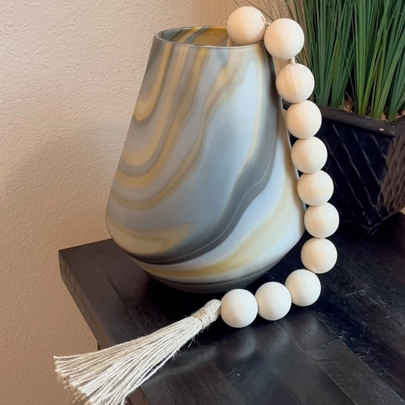 OMISHE Large Wood Bead Garland with 1.6" Diameter Wooden Beads and Tassels, Decorative Beads Boho Decorations for Home, 41" Long Rustic Farmhouse Country Wood Beads Garland for Home Tiered Tray Decor Home & Garden > Decor > Seasonal & Holiday Decorations OMISHE   