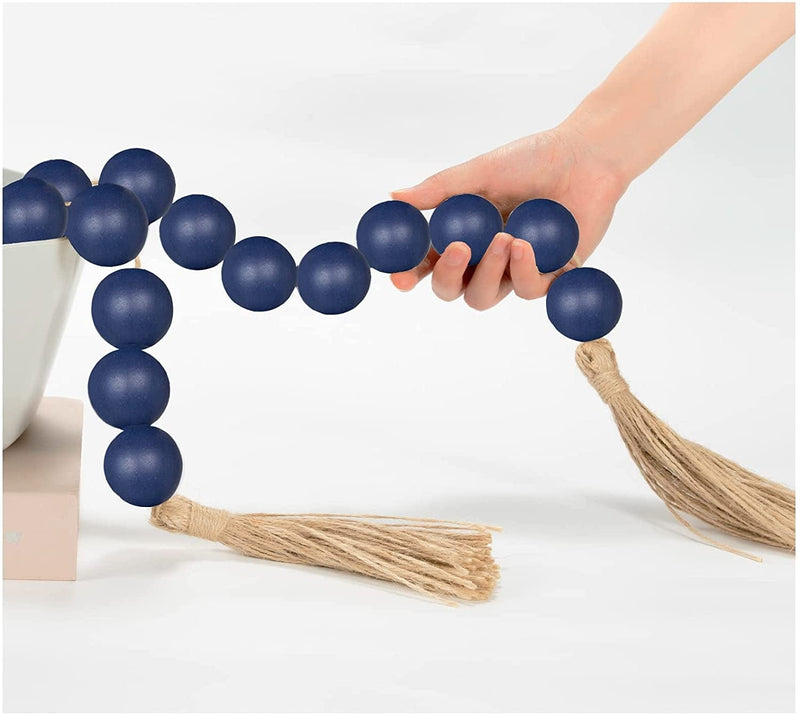 OMISHE Large Wood Bead Garland with 1.6" Diameter Wooden Beads and Tassels, Decorative Beads Boho Decorations for Home, 41" Long Rustic Farmhouse Country Wood Beads Garland for Home Tiered Tray Decor Home & Garden > Decor > Seasonal & Holiday Decorations OMISHE 5 Navy Blue 76 Inches 