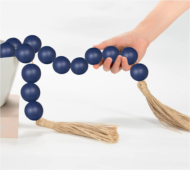 OMISHE Large Wood Bead Garland with 1.6" Diameter Wooden Beads and Tassels, Decorative Beads Boho Decorations for Home, 41" Long Rustic Farmhouse Country Wood Beads Garland for Home Tiered Tray Decor Home & Garden > Decor > Seasonal & Holiday Decorations OMISHE 5 Navy Blue 58 Inches 