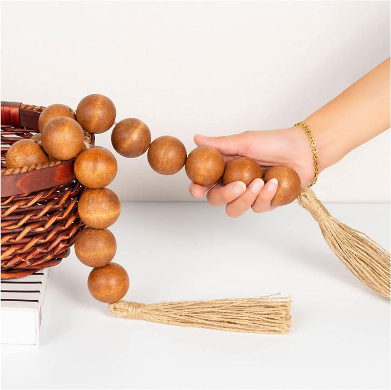 OMISHE Large Wood Bead Garland with 1.6" Diameter Wooden Beads and Tassels, Decorative Beads Boho Decorations for Home, 41" Long Rustic Farmhouse Country Wood Beads Garland for Home Tiered Tray Decor Home & Garden > Decor > Seasonal & Holiday Decorations OMISHE 7 Brown 41 Inches 