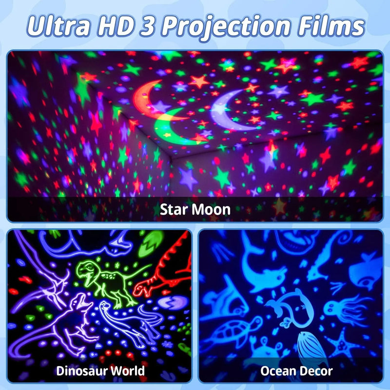 One Fire Night Light for Kids, 48 Lighting Modes Star Lights for Bedroom,360°Rotating+3 Films Baby Night Light Projector,Usb Rechargeable Kids Night Lights for Bedroom,Christmas Lights for Room Decor