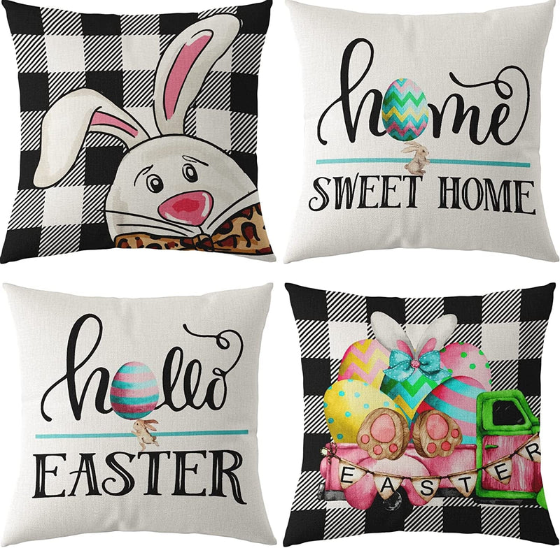 Onerisly Easter Pillow Covers 18X18, Bunny Eggs Carrots Throw Pillow Covers, Easter Decorations Couch Pillow Covers for Sofa Couch Bed Home Outdoor Car Home & Garden > Decor > Seasonal & Holiday Decorations Onerisly Black & White 18x18inch 