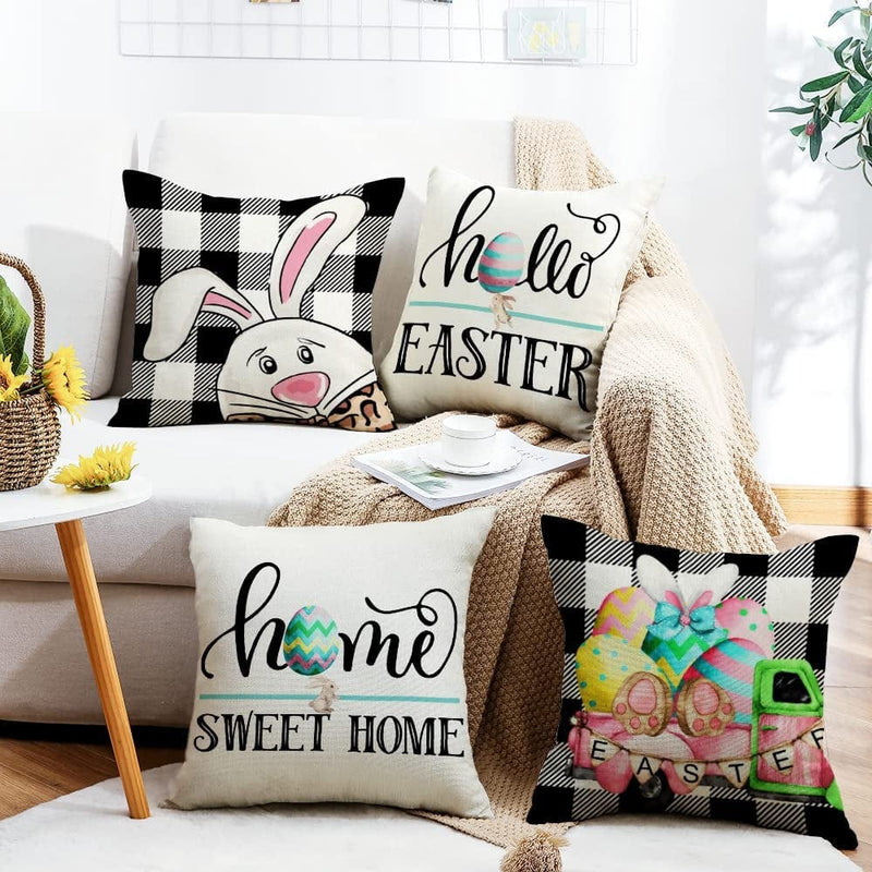 Onerisly Easter Pillow Covers 18X18, Bunny Eggs Carrots Throw Pillow Covers, Easter Decorations Couch Pillow Covers for Sofa Couch Bed Home Outdoor Car Home & Garden > Decor > Seasonal & Holiday Decorations Onerisly   