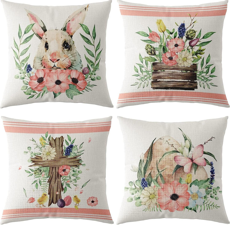 Onerisly Easter Pillow Covers 18X18, Bunny Eggs Carrots Throw Pillow Covers, Easter Decorations Couch Pillow Covers for Sofa Couch Bed Home Outdoor Car Home & Garden > Decor > Seasonal & Holiday Decorations Onerisly Pink & White 18x18inch 