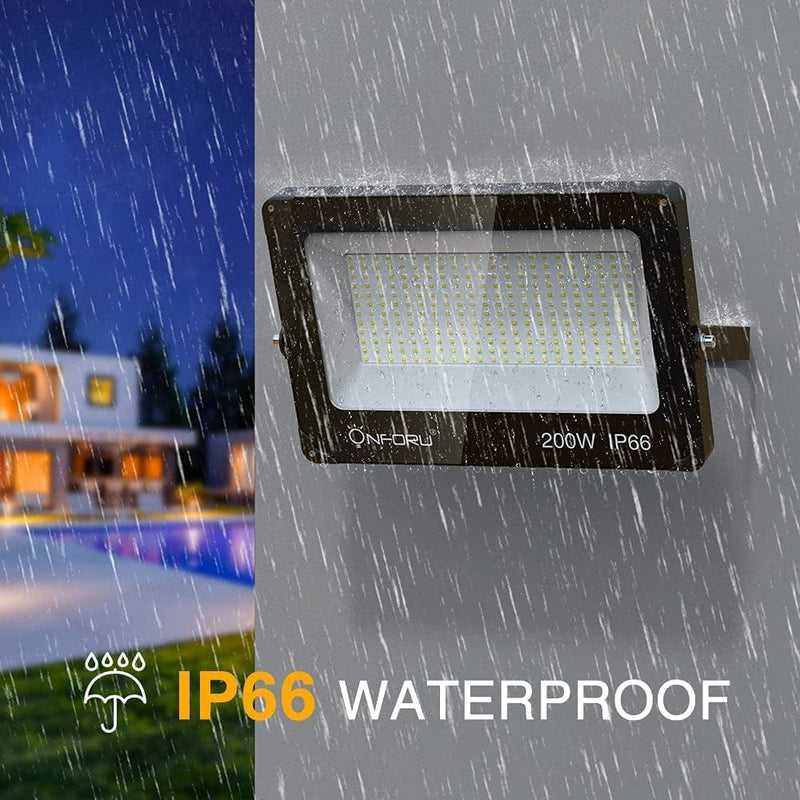 Onforu 2 Pack 200W LED Flood Light, 22000Lm Super Bright Security Lights, IP66 Waterproof Outdoor Flood Light, 5000K Daylight White Floodlight for Yard, Garden,Basketball Court, Arena
