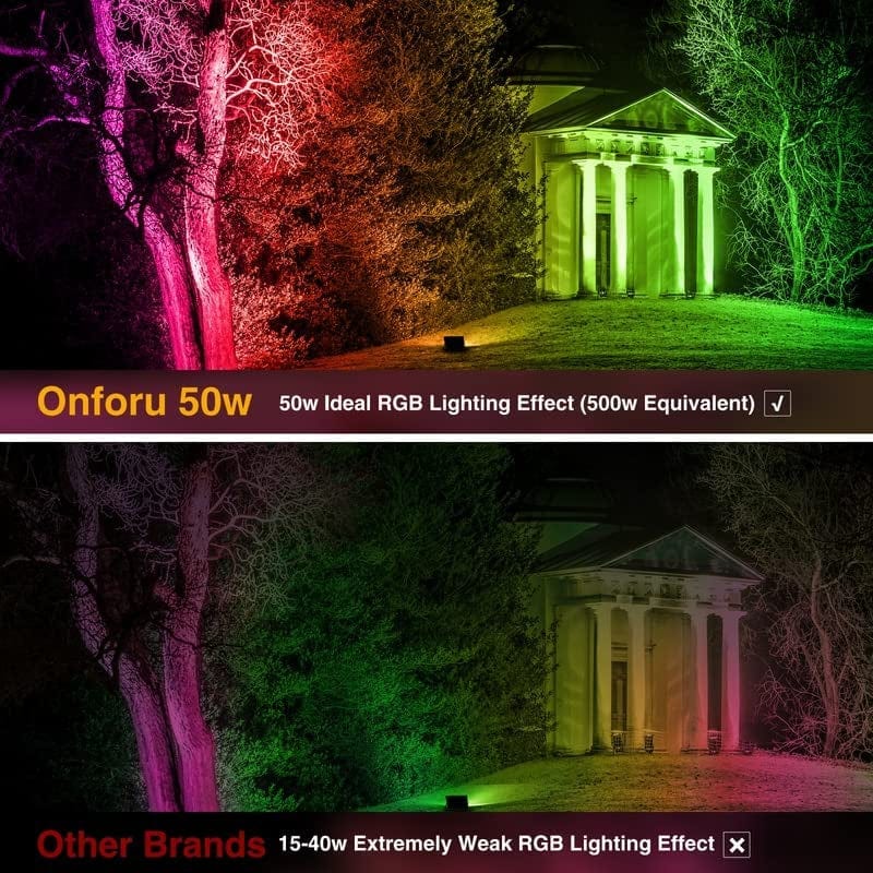 Onforu 2 Pack 500W Equiv LED RGB Flood Lights, 50W Dimmable Million Color Changing Floodlight with Remote, Waterproof Outdoor Indoor DIY Stage Uplights for Christmas Landscape Party Wall Wash Birthday Home & Garden > Lighting > Flood & Spot Lights Onforu   