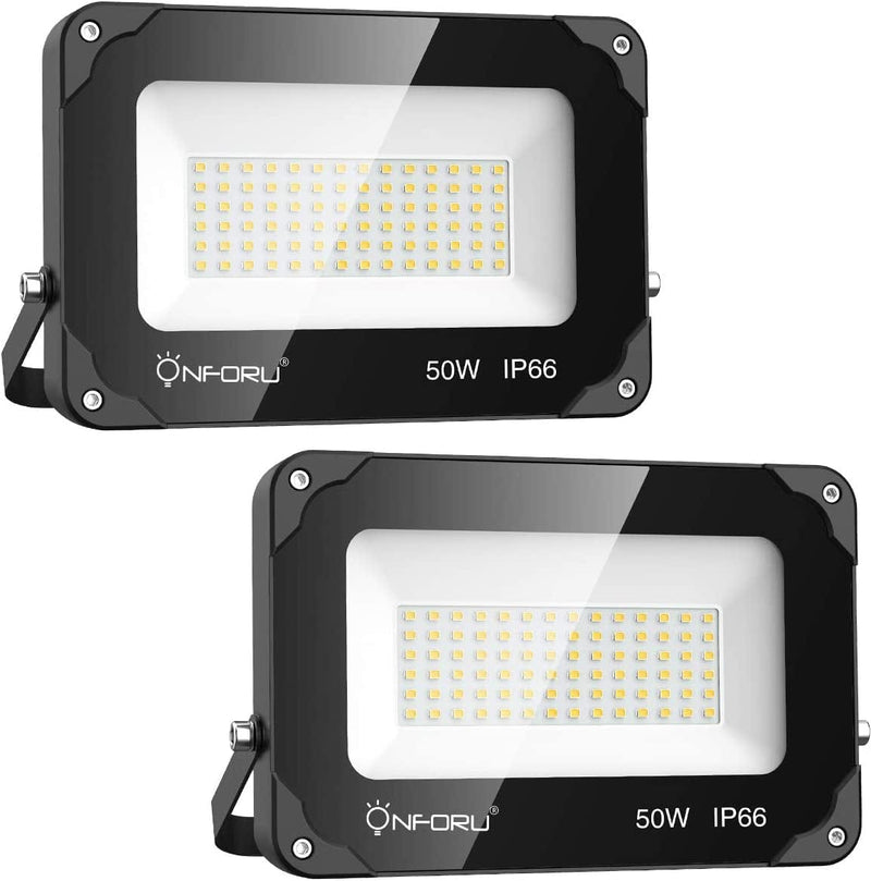 Onforu 2 Pack LED Flood Lights Outdoor 500W Equiv., 4500Lm Super Bright Security Light, 6500K Daylight White, 50W Outdoor Floodlight, IP66 Waterproof outside Floodlights for Garage Yard Garden Patio